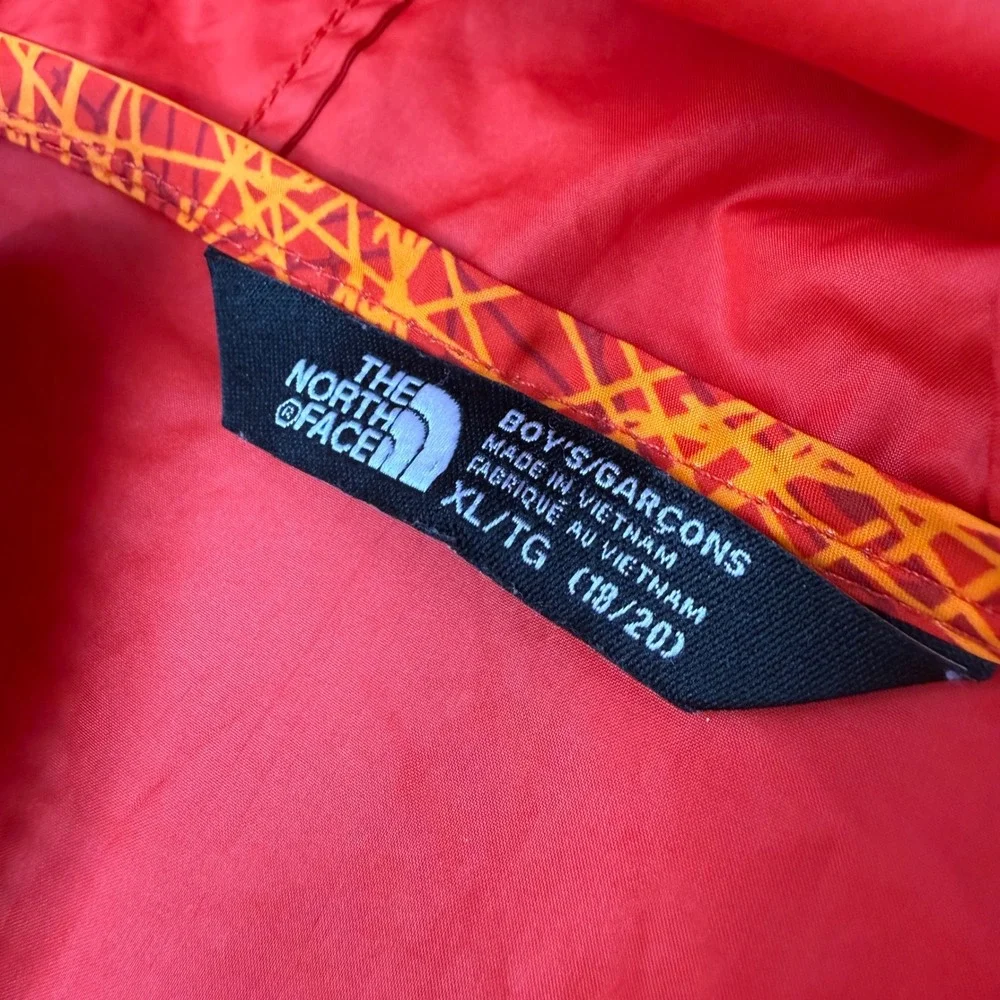 The North Face Boys XL 18/20 Red Orange Scribble Print Hooded Windbreaker Jacket